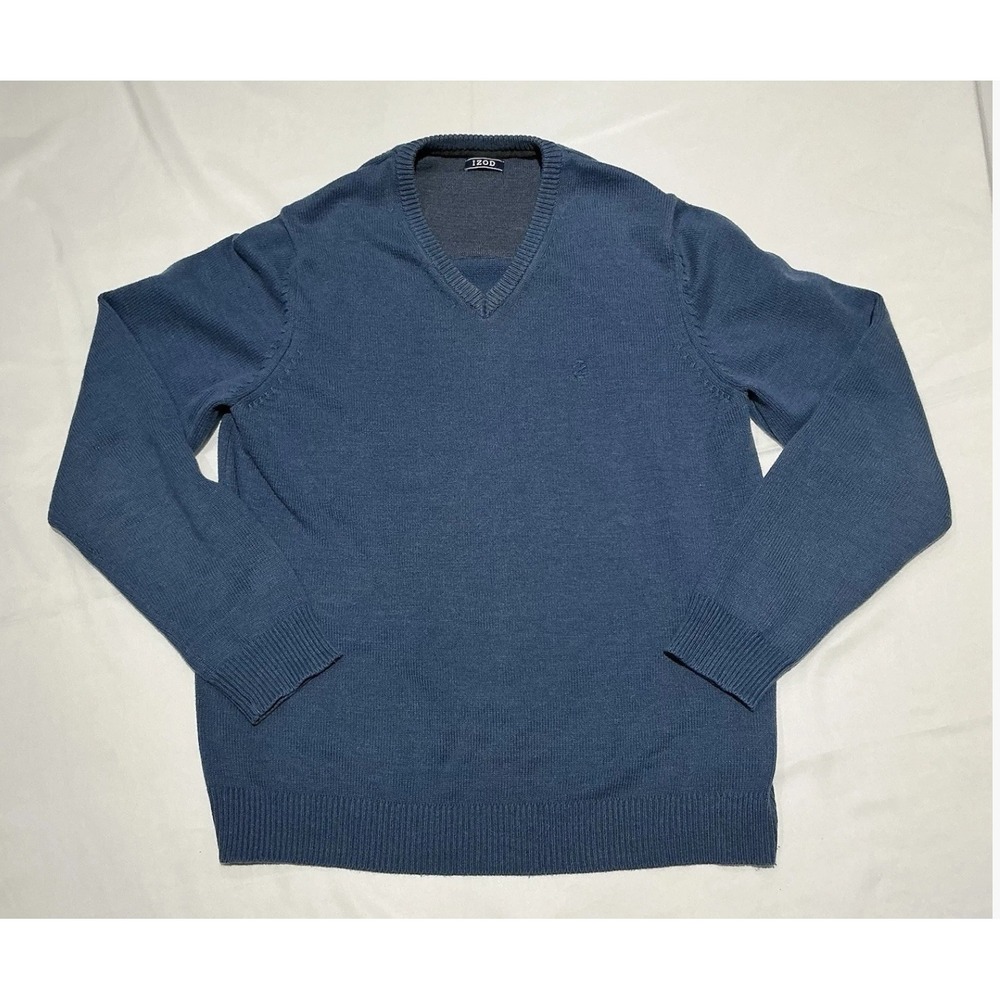 IZOD Sweater Mens Large Blue V-neck Pullover Preppy Old Money
